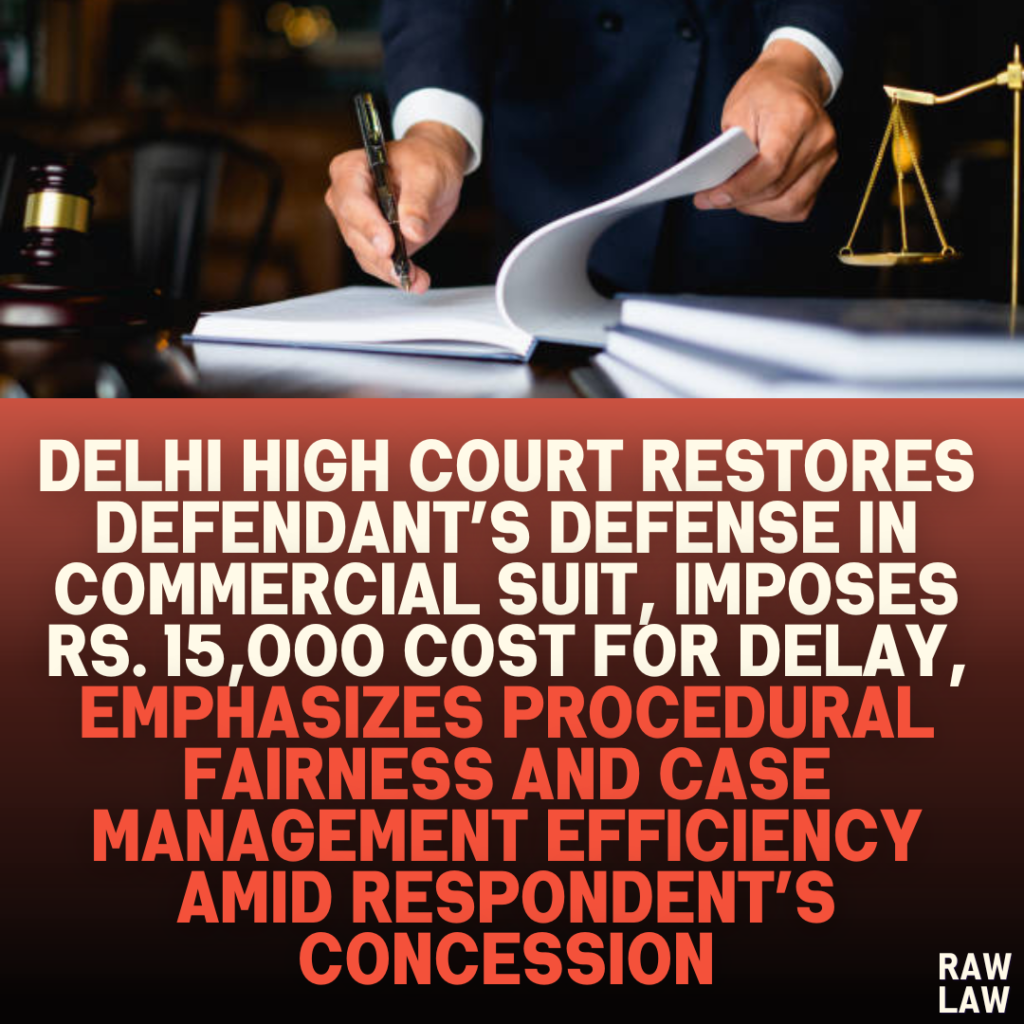 Delhi High Court Restores Defendant’s Defense in Commercial Suit, Imposes Rs. 15,000 Cost for Delay, Emphasizes Procedural Fairness and Case Management Efficiency Amid Respondent’s Concession