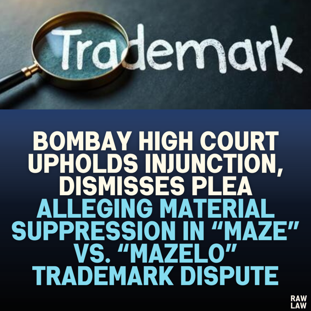Bombay High Court Upholds Injunction, Dismisses Plea Alleging Material Suppression in “MAZE” vs. “MAZELO” Trademark Dispute