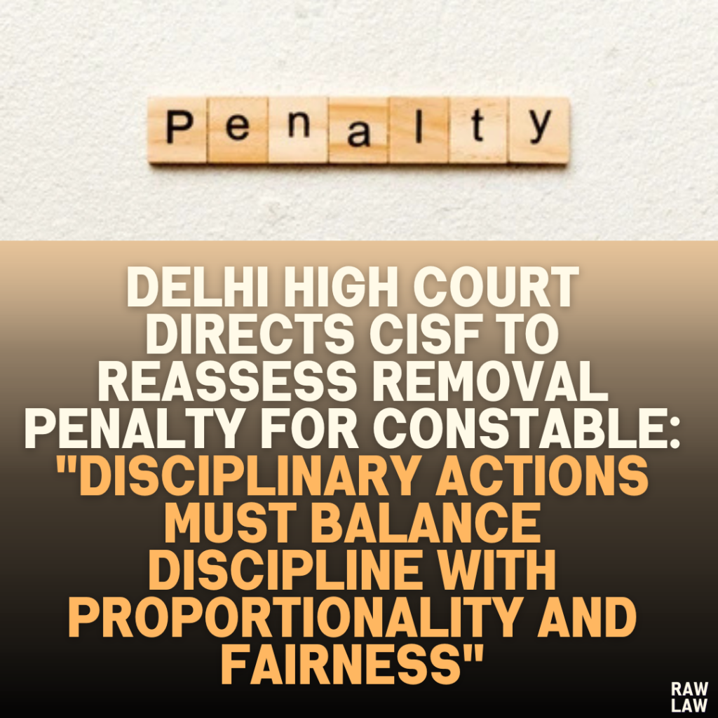 Delhi High Court Directs CISF to Reassess Removal Penalty for Constable: "Disciplinary Actions Must Balance Discipline with Proportionality and Fairness"