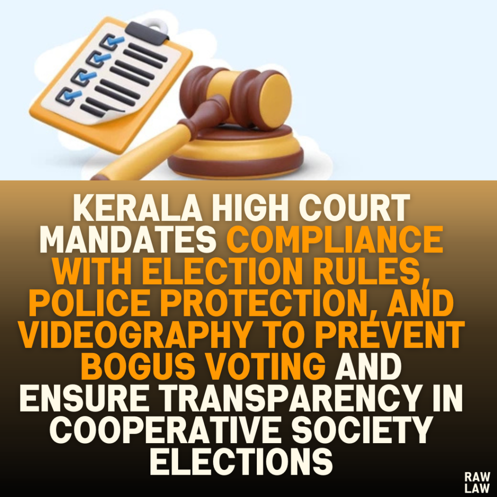 Kerala High Court Mandates Compliance with Election Rules, Police Protection, and Videography to Prevent Bogus Voting and Ensure Transparency in Cooperative Society Elections