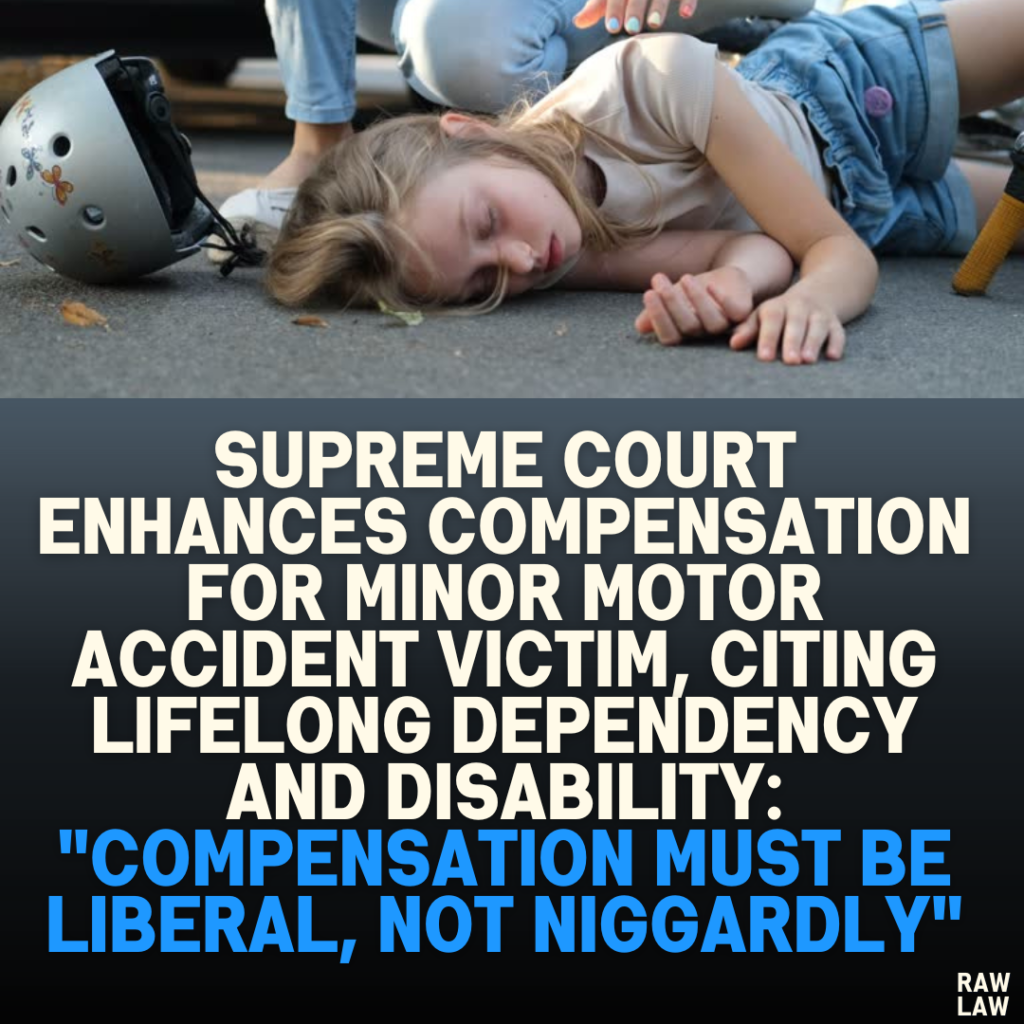 Supreme Court Enhances Compensation for Minor Motor Accident Victim, Citing Lifelong Dependency and Disability: "Compensation Must Be Liberal, Not Niggardly"