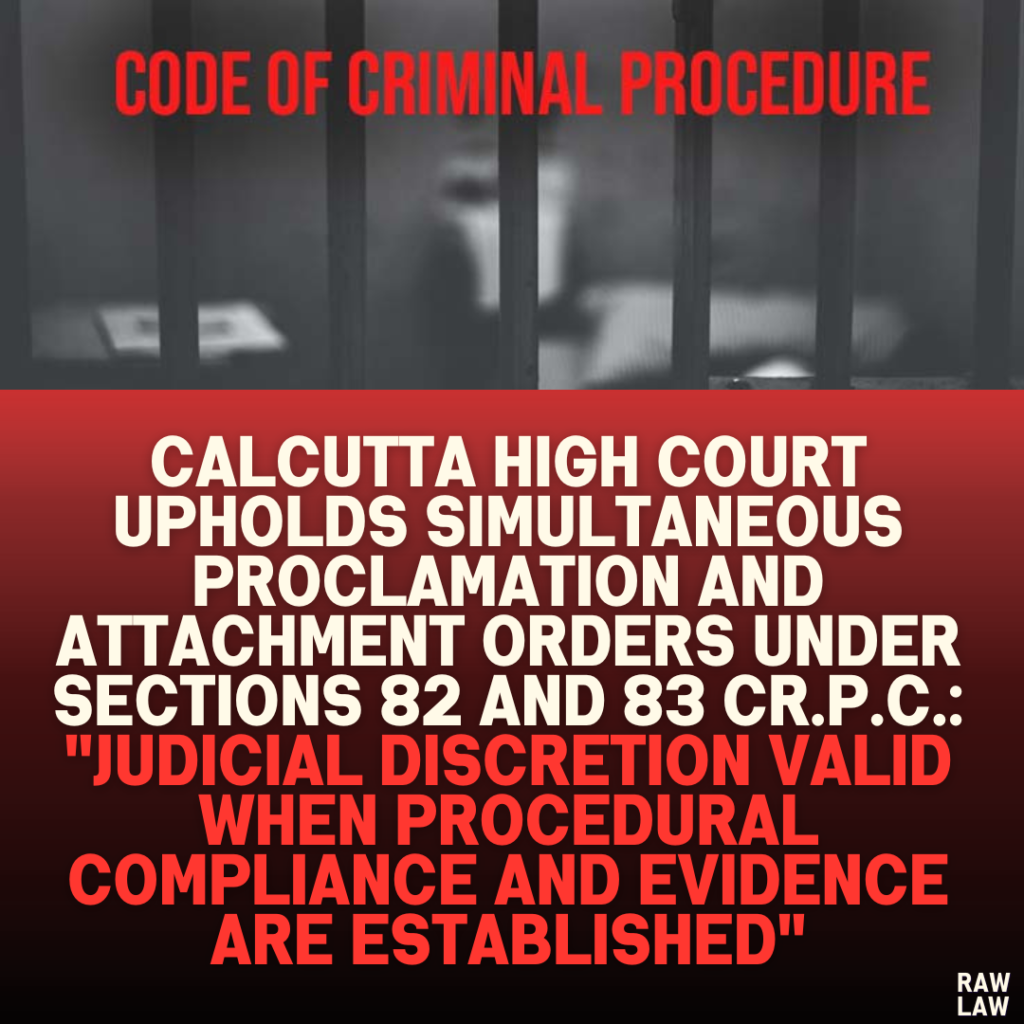 Calcutta High Court Upholds Simultaneous Proclamation and Attachment Orders Under Sections 82 and 83 Cr.P.C.: "Judicial Discretion Valid When Procedural Compliance and Evidence Are Established"