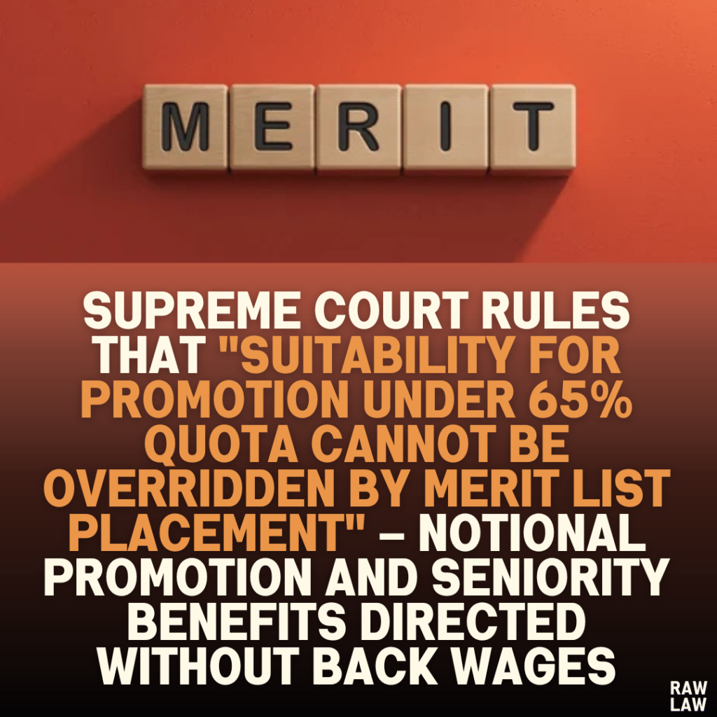 Supreme Court Rules That "Suitability for Promotion Under 65% Quota Cannot Be Overridden by Merit List Placement" – Notional Promotion and Seniority Benefits Directed Without Back Wages