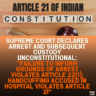 Supreme Court Declares Arrest and Subsequent Custody Unconstitutional: "Failure to Inform Grounds of Arrest Violates Article 22(1); Handcuffing Accused in Hospital Violates Article 21"