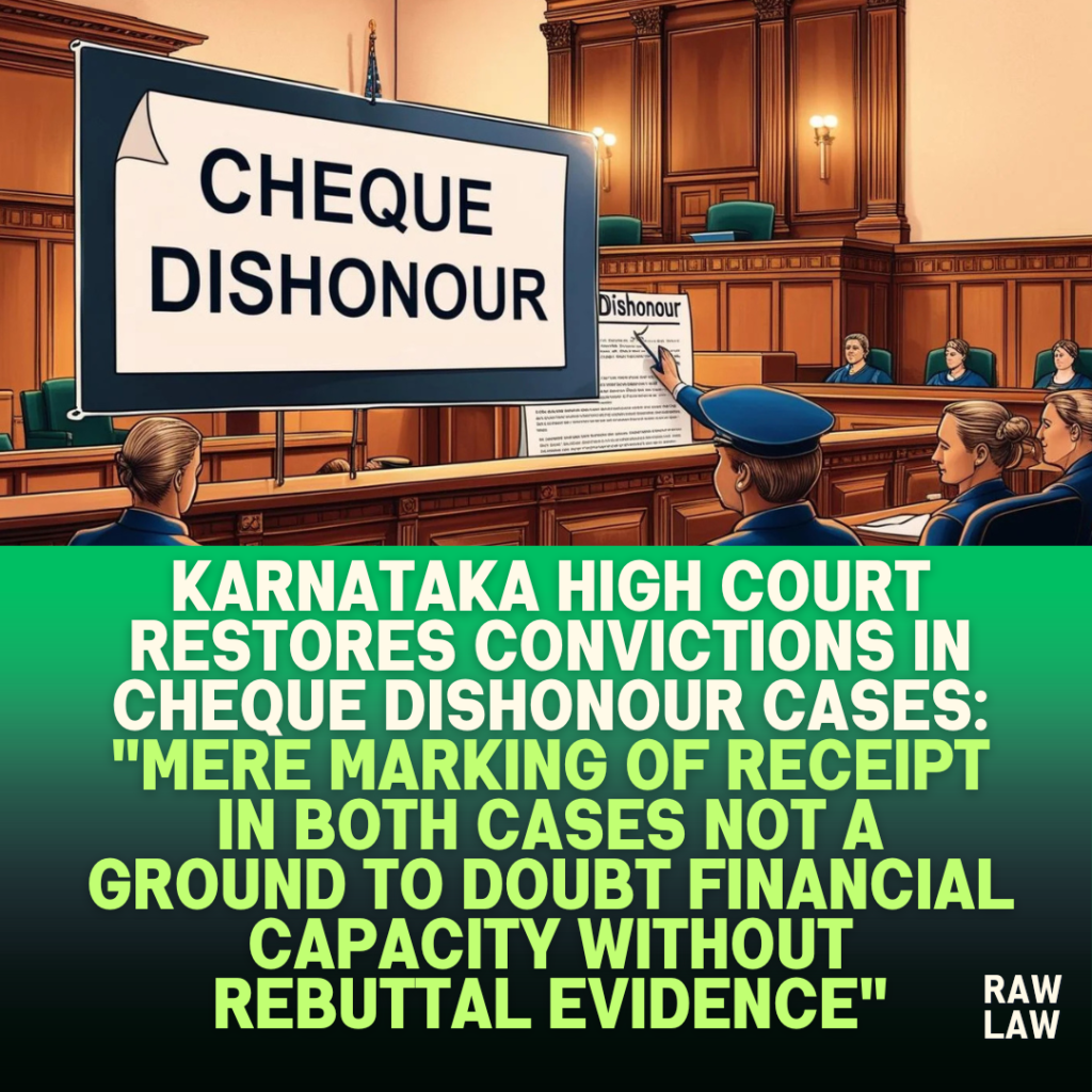 Karnataka-High-Court-Restores-Convictions-in-Cheque-Dishonour-Cases-Mere-marking-of-receipt-in-both-cases-not-a-ground-to-doubt-financial-capacity-without-rebuttal-evidence