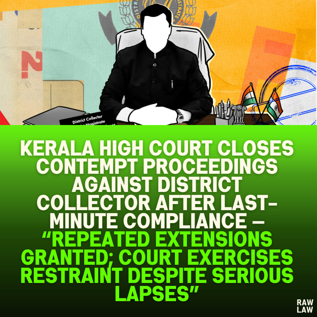 Kerala High Court Closes Contempt Proceedings Against District Collector After Last-Minute Compliance — “Repeated Extensions Granted; Court Exercises Restraint Despite Serious Lapses”