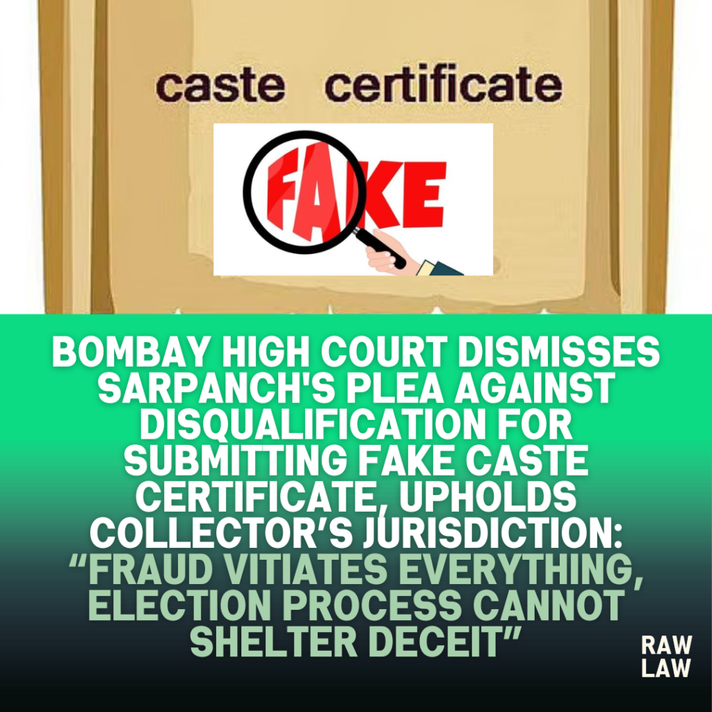 Bombay High Court Dismisses Sarpanch’s Plea Against Disqualification For Submitting Fake Caste Certificate, Upholds Collector’s Jurisdiction: “Fraud Vitiates Everything, Election Process Cannot Shelter Deceit”