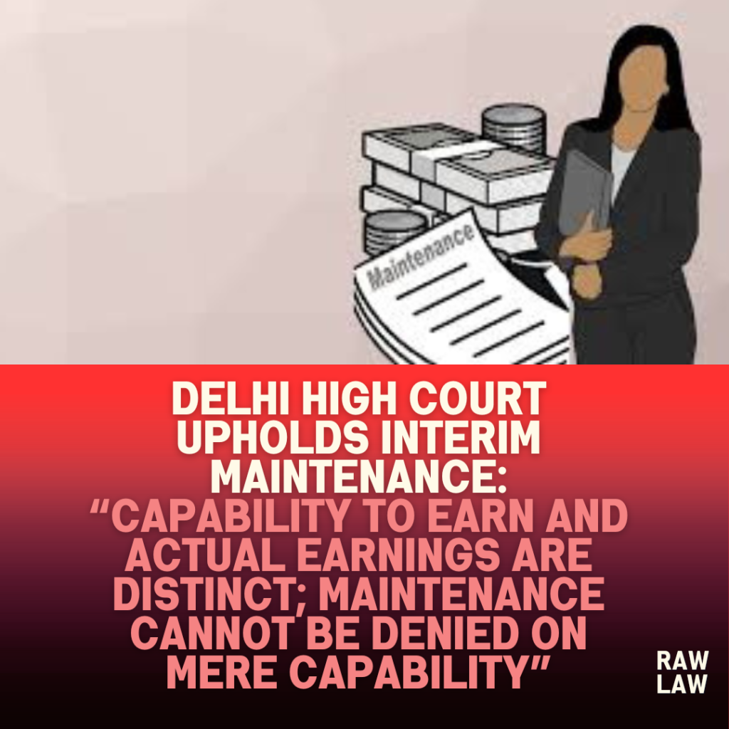 Delhi-High-Court-Upholds-Interim-Maintenance-Capability-to-Earn-and-Actual-Earnings-Are-Distinct-Maintenance-Cannot-Be-Denied-on-Mere-Capability
