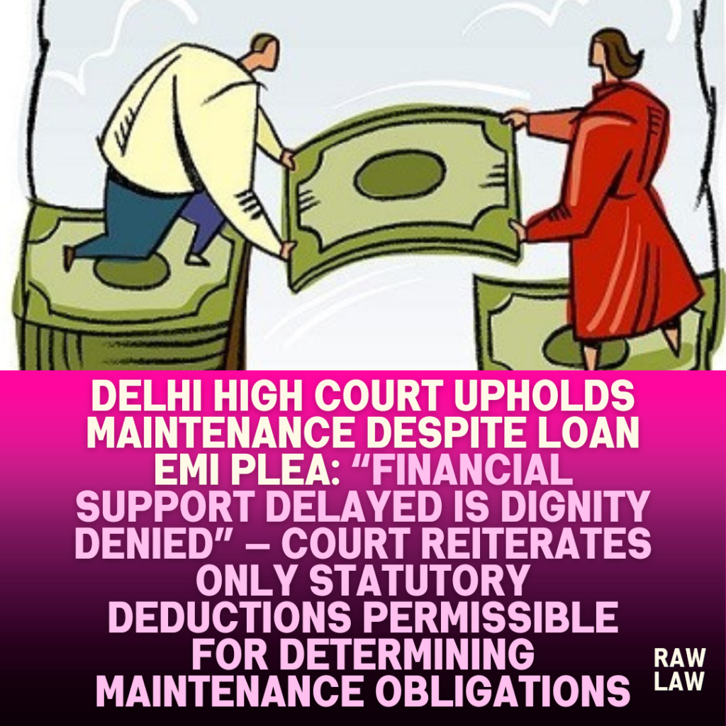 Delhi-High-Court-Upholds-Maintenance-Despite-Loan-EMI-Plea-Financial-Support-Delayed-Is-Dignity-Denied-—-Court-Reiterates-Only-Statutory-Deductions-Permissible-for-Determining-Maintenance-Obligations
