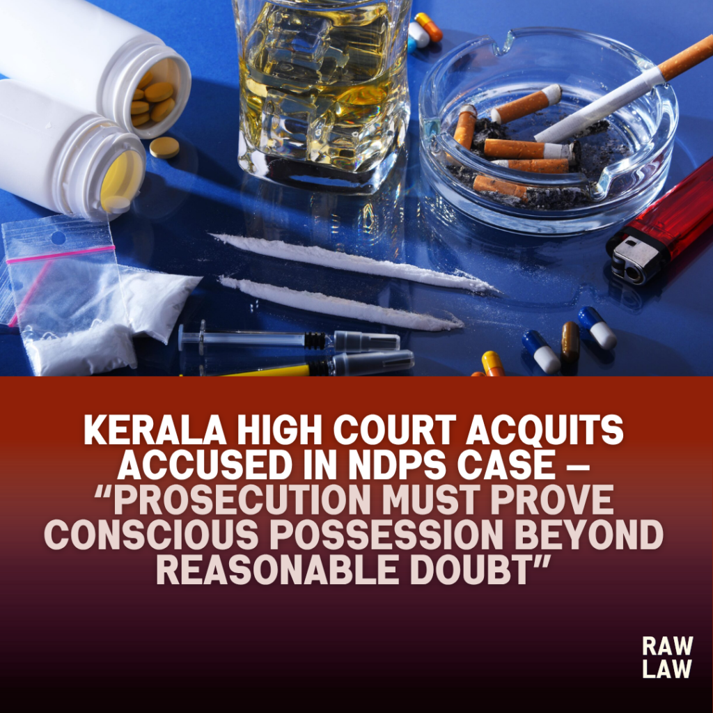 Kerala High Court Acquits Accused in NDPS Case — “Prosecution Must Prove Conscious Possession Beyond Reasonable Doubt” 1 ndps