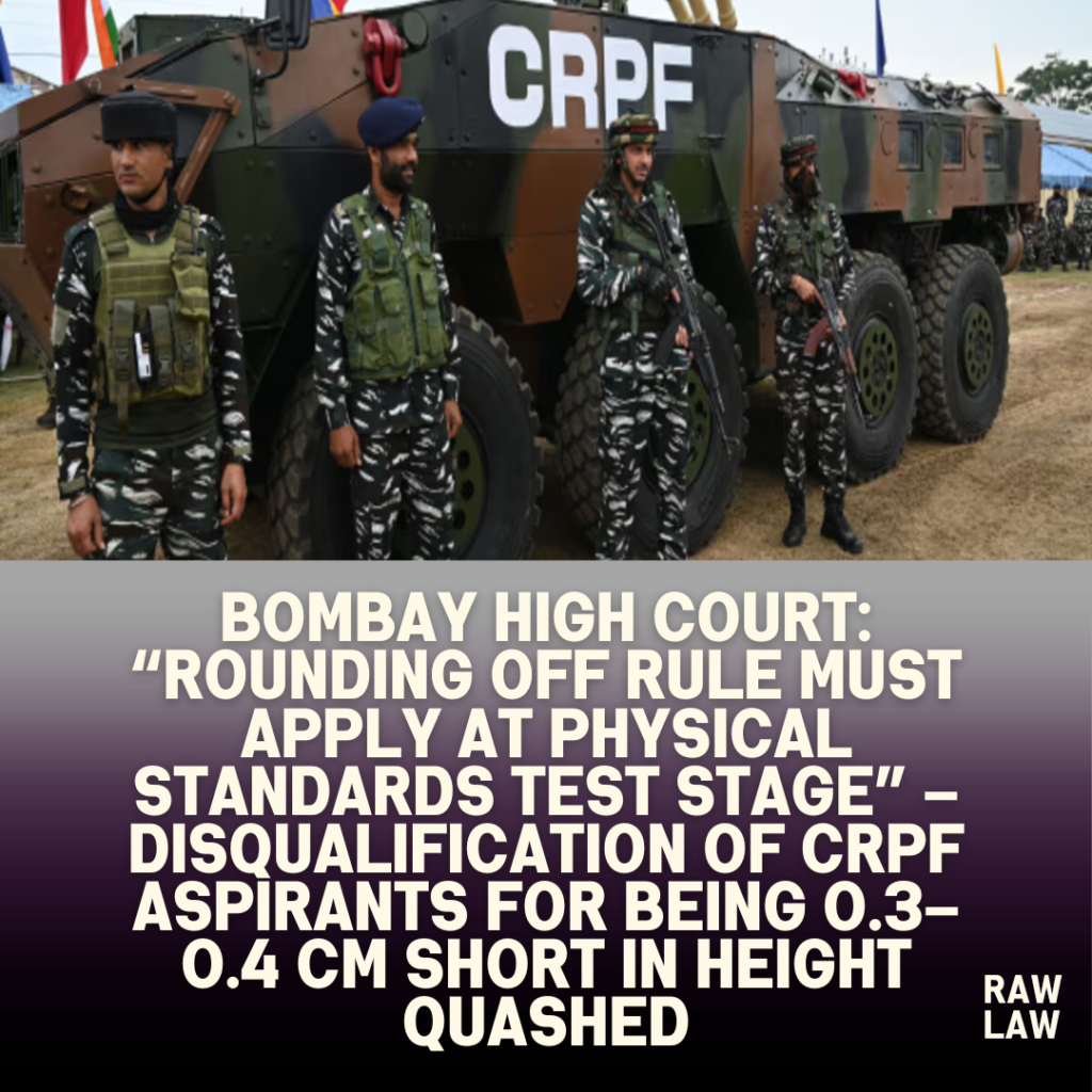 Bombay High Court: “Rounding off rule must apply at Physical Standards Test stage” – Disqualification of CRPF aspirants for being 0.3–0.4 cm short in height quashed