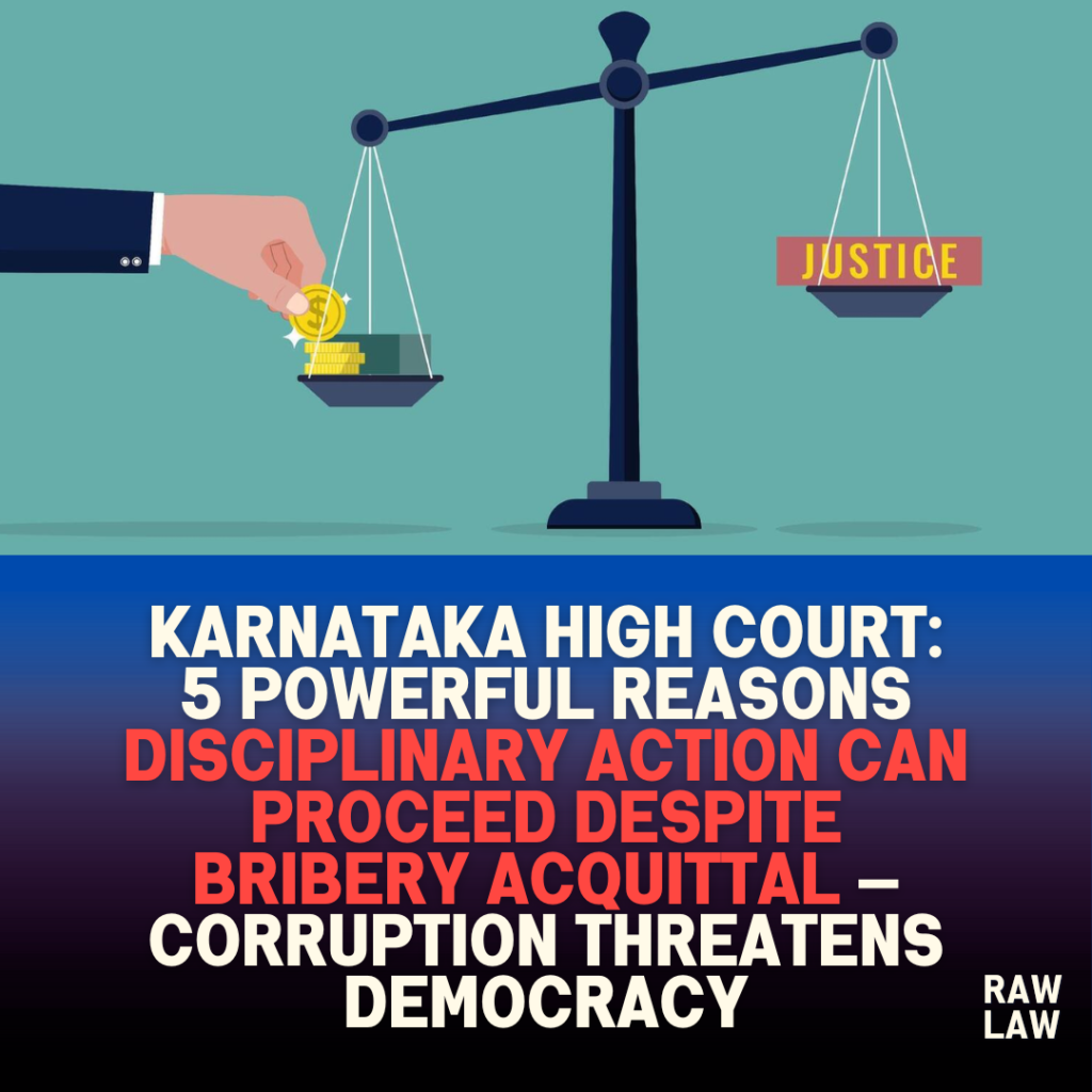 Karnataka High Court: 5 Powerful Reasons Disciplinary Action Can Proceed Despite Bribery Acquittal — Corruption Threatens Democracy
