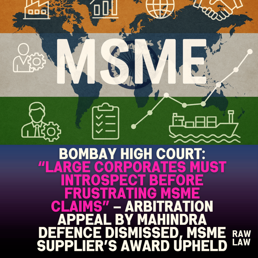 Bombay High Court: “Large corporates must avoid frivolous litigation to frustrate MSME claims” – Arbitration Appeal by Mahindra Defence dismissed, MSME supplier’s award upheld