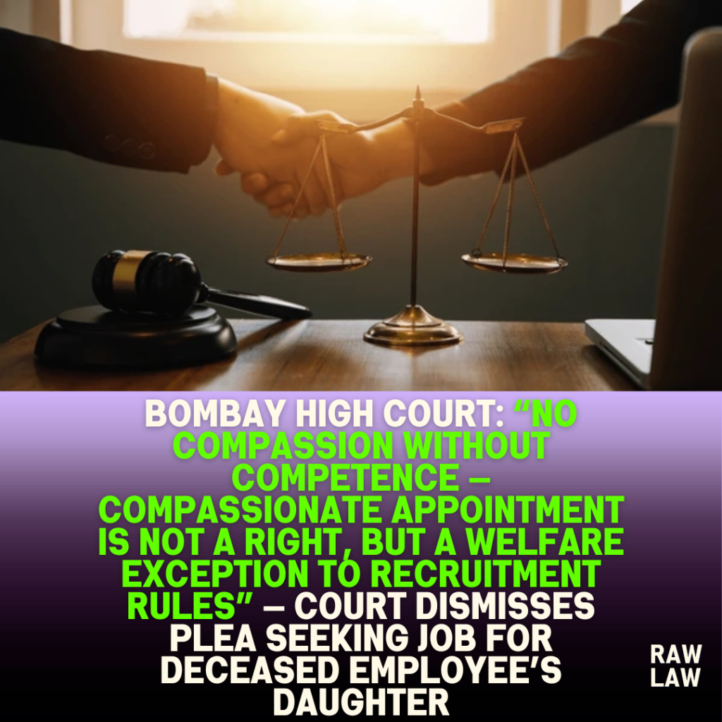 Bombay High Court: “No Compassion Without Competence — Compassionate Appointment Is Not a Right, But a Welfare Exception to Recruitment Rules” — Court Dismisses Plea Seeking Job for Deceased Employee’s Daughter