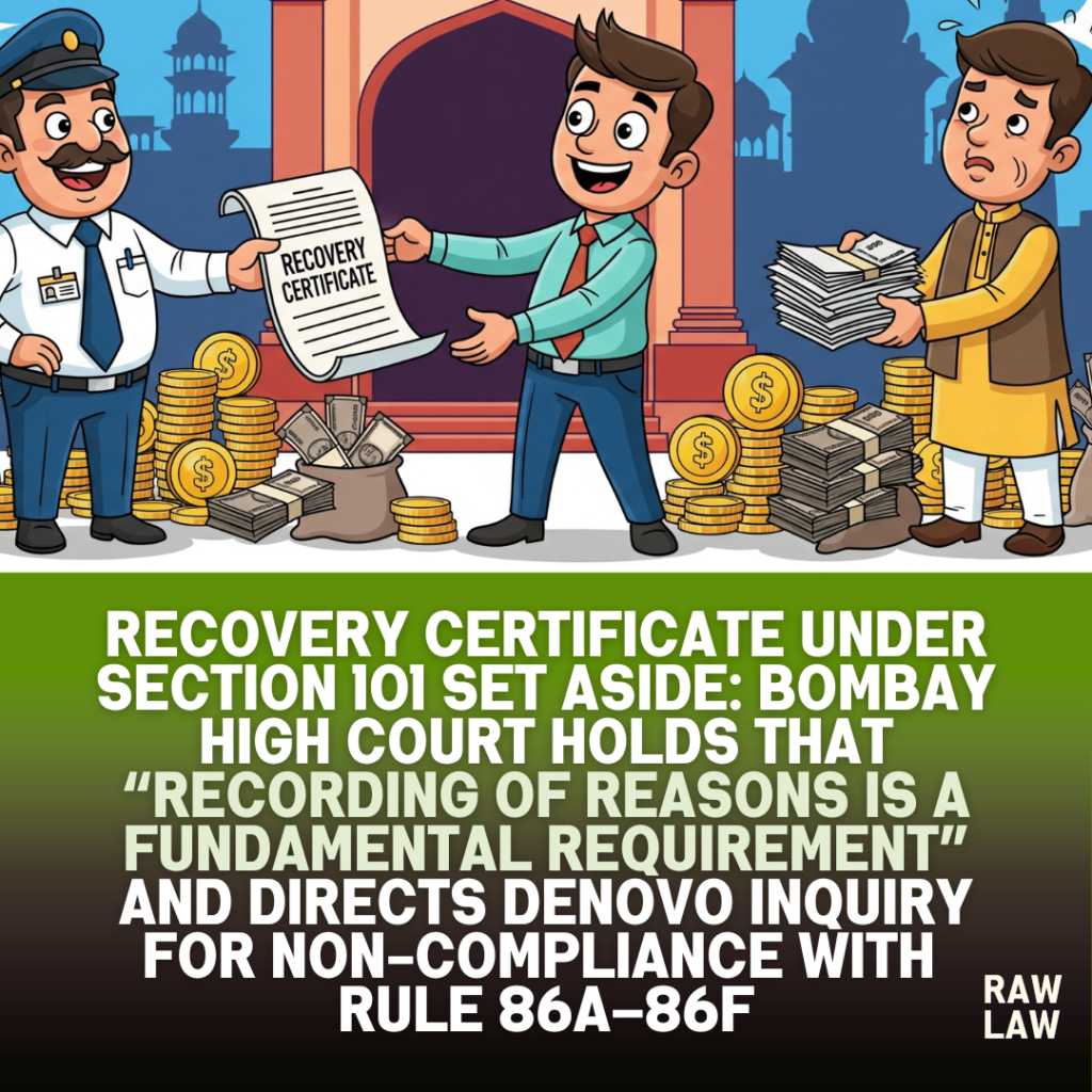 Recovery Certificate under Section 101 Set Aside: Bombay High Court Holds That “Recording of Reasons Is a Fundamental Requirement” and Directs Denovo Inquiry for Non-Compliance with Rule 86A–86F 1 recovery certificate