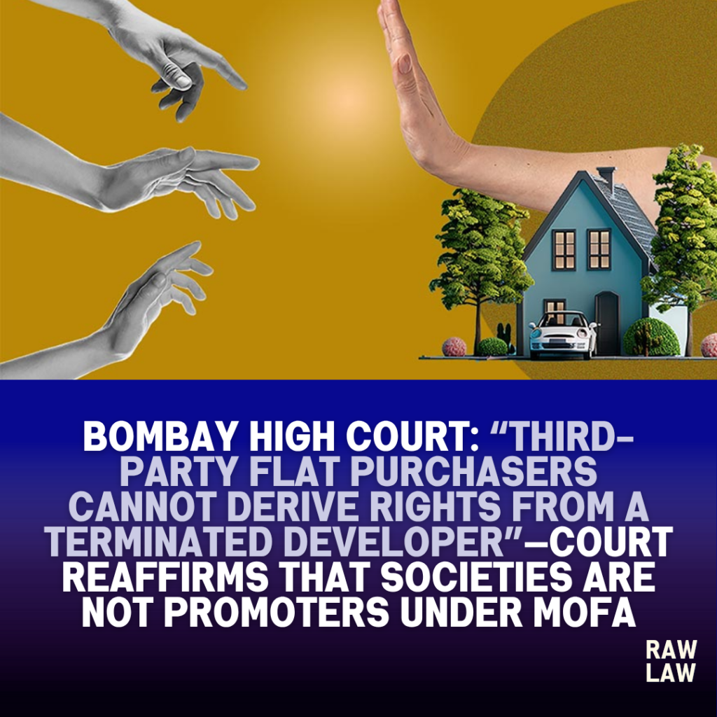 Bombay High Court: “Third-Party Flat Purchasers Cannot Derive Rights from a Terminated Developer”—Court Reaffirms That Societies Are Not Promoters Under MOFA 1 flat purchase