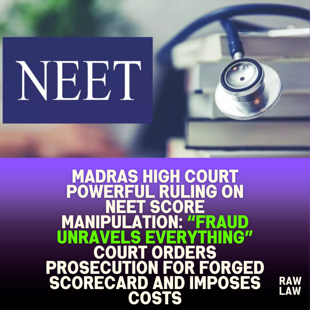 Madras High Court powerful ruling on NEET score manipulation: “Fraud unravels everything” — Court orders prosecution for forged scorecard and imposes costs