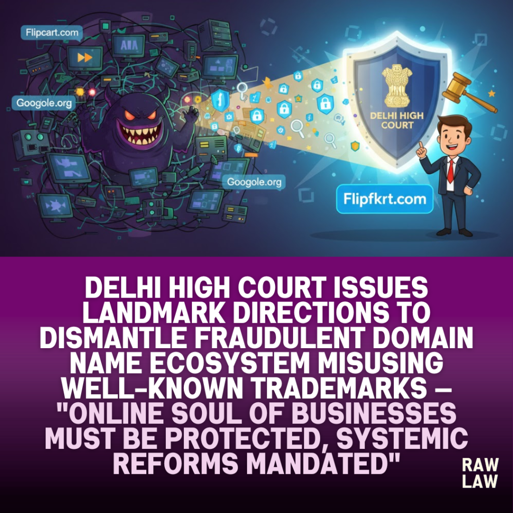 Delhi High Court issues landmark directions to dismantle fraudulent domain name ecosystem misusing well-known trademarks — "Online soul of businesses must be protected, systemic reforms mandated" 1 well known trademark