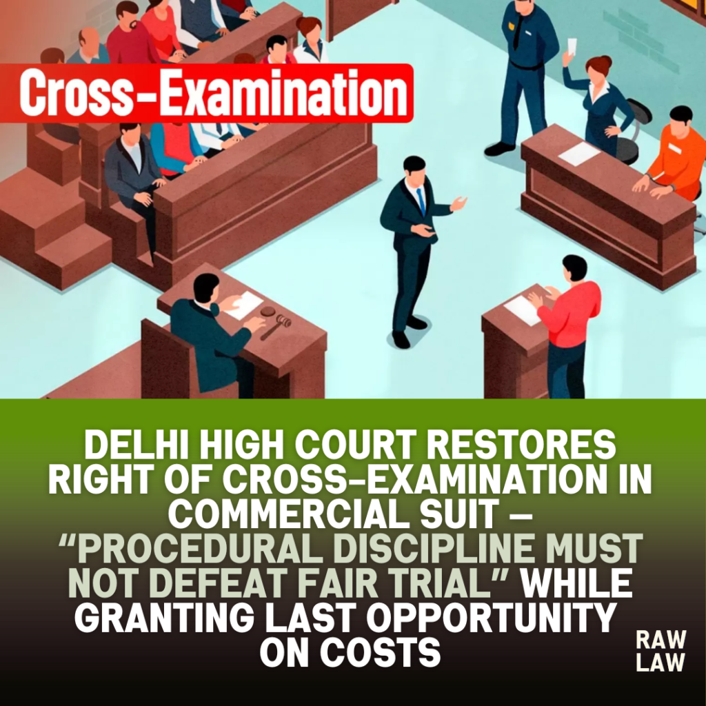 Delhi High Court restores right of cross-examination in commercial suit — “Procedural discipline must not defeat fair trial” while granting last opportunity on costs 1 cross examination