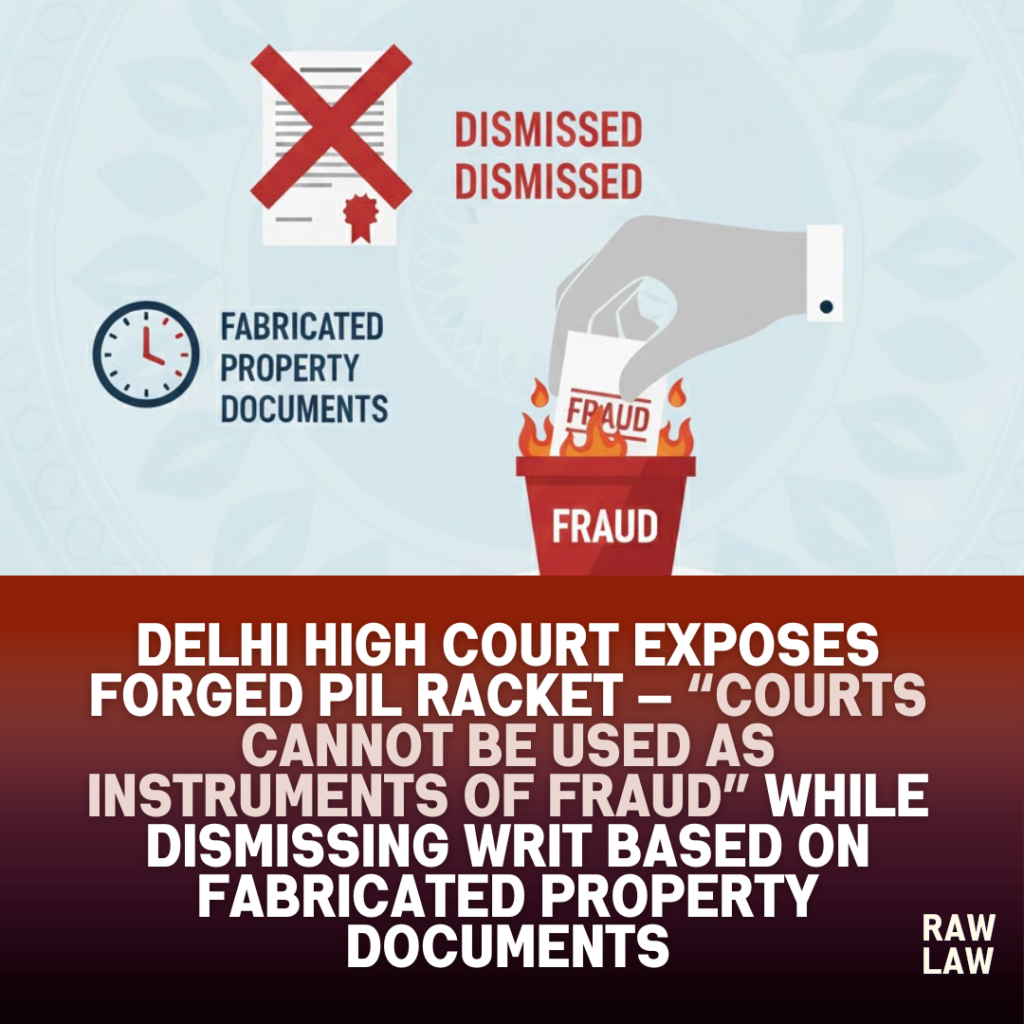 Delhi High Court exposes forged PIL racket — “Courts cannot be used as instruments of fraud” while dismissing writ based on fabricated property documents 1 fraud writ