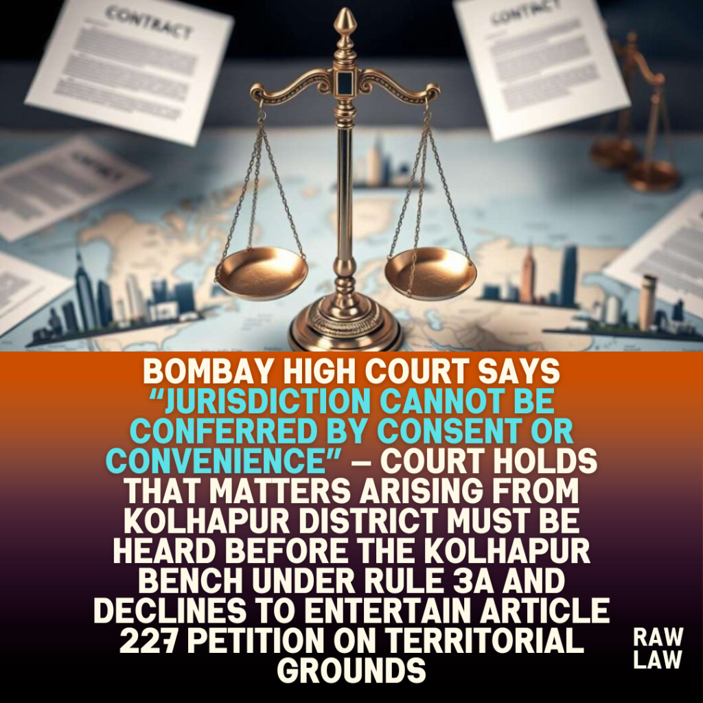 Bombay High Court says “jurisdiction cannot be conferred by consent or convenience” — Court holds that matters arising from Kolhapur district must be heard before the Kolhapur Bench under Rule 3A and declines to entertain Article 227 petition on territorial grounds