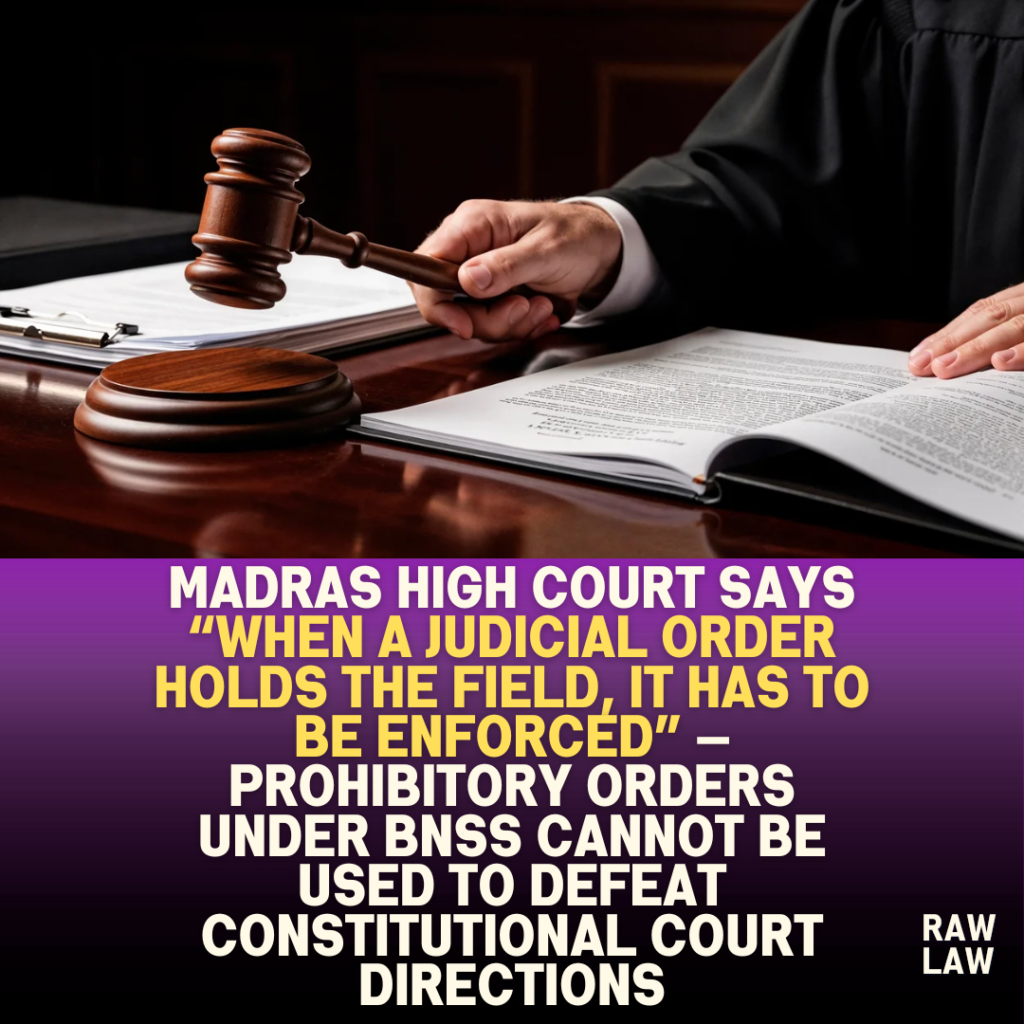 Madras High Court says “when a judicial order holds the field, it has to be enforced” — prohibitory orders under BNSS cannot be used to defeat constitutional court directions