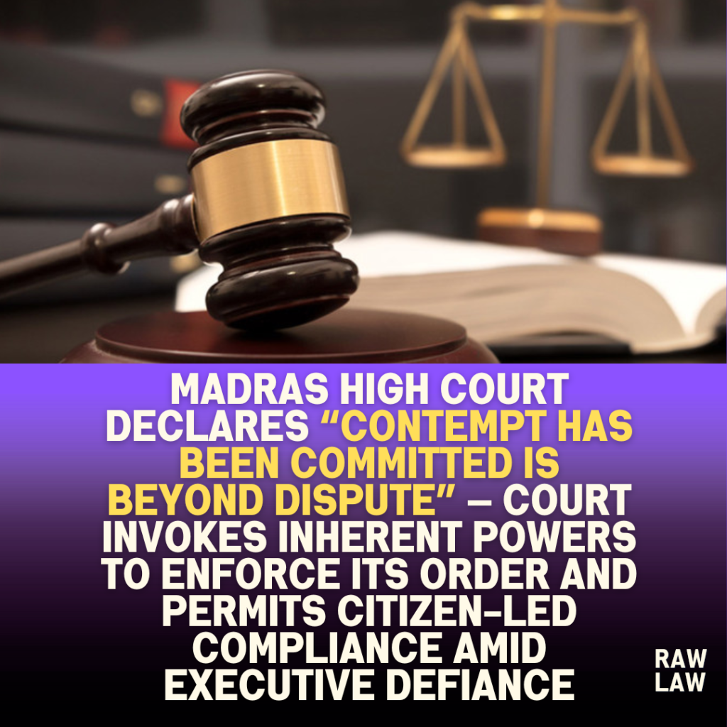 Madras High Court declares “contempt has been committed is beyond dispute” — court invokes inherent powers to enforce its order and permits citizen-led compliance amid executive defiance