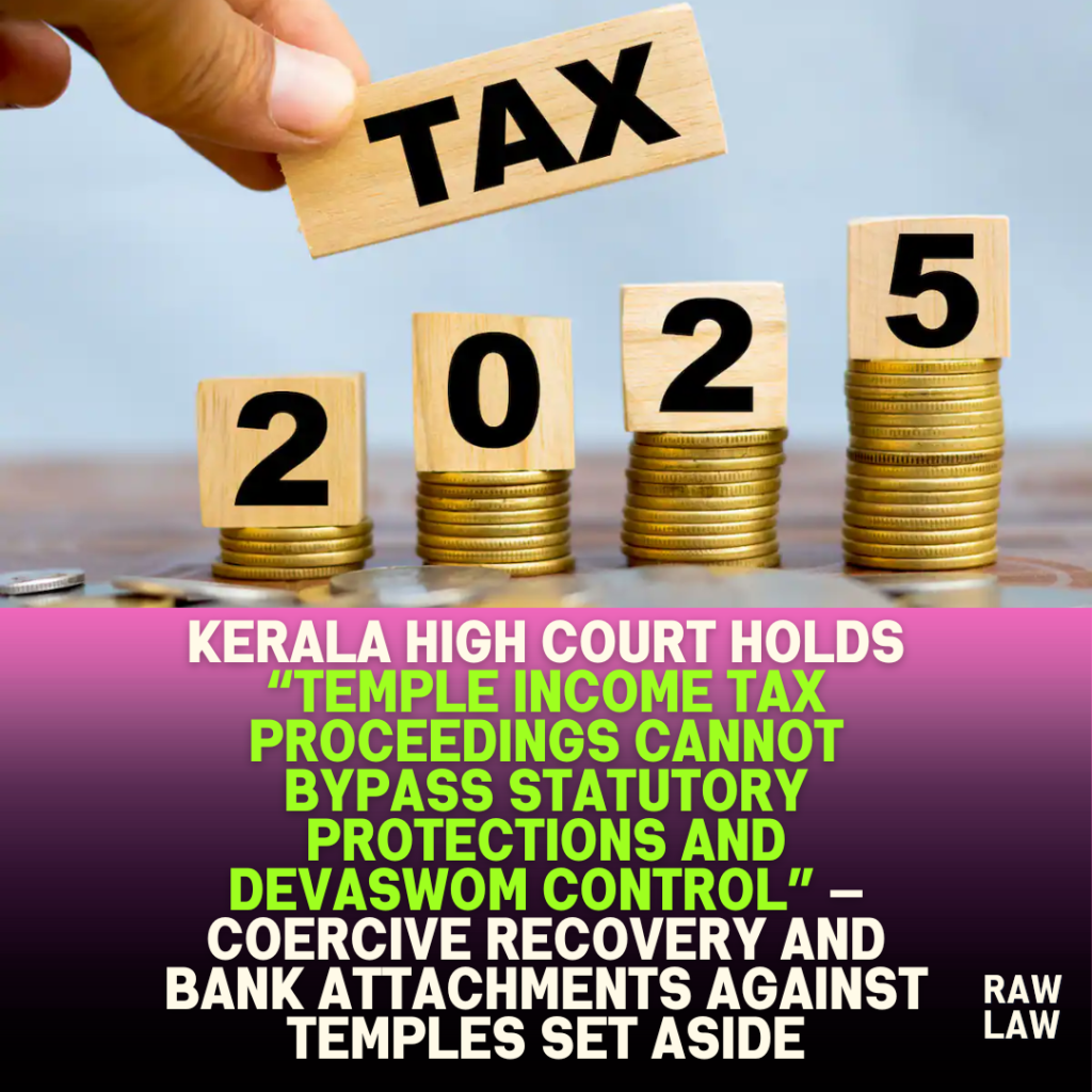Kerala High Court holds “temple income tax proceedings cannot bypass statutory protections and Devaswom control” — coercive recovery and bank attachments against temples set aside