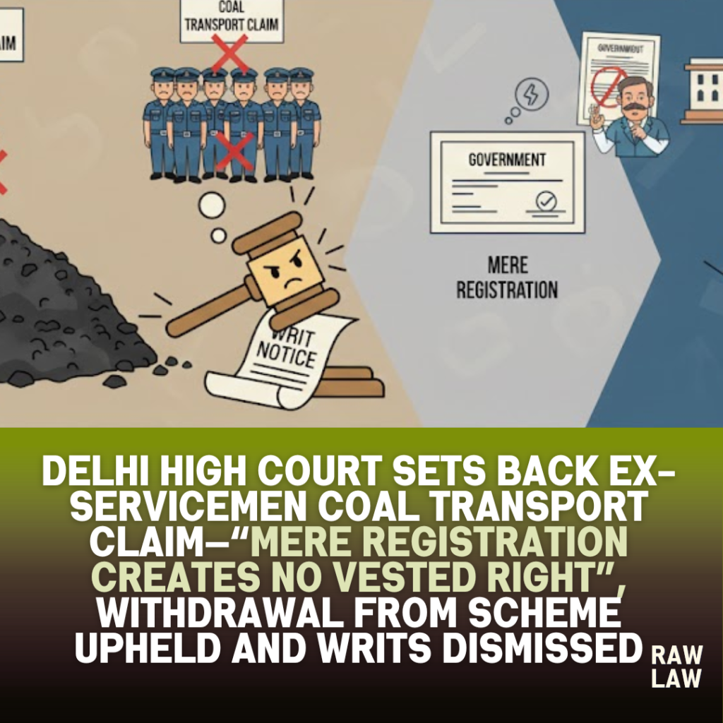 Delhi High Court sets back ex-servicemen coal transport claim—“Mere registration creates no vested right”, withdrawal from scheme upheld and writs dismissed 1 coal transport claim
