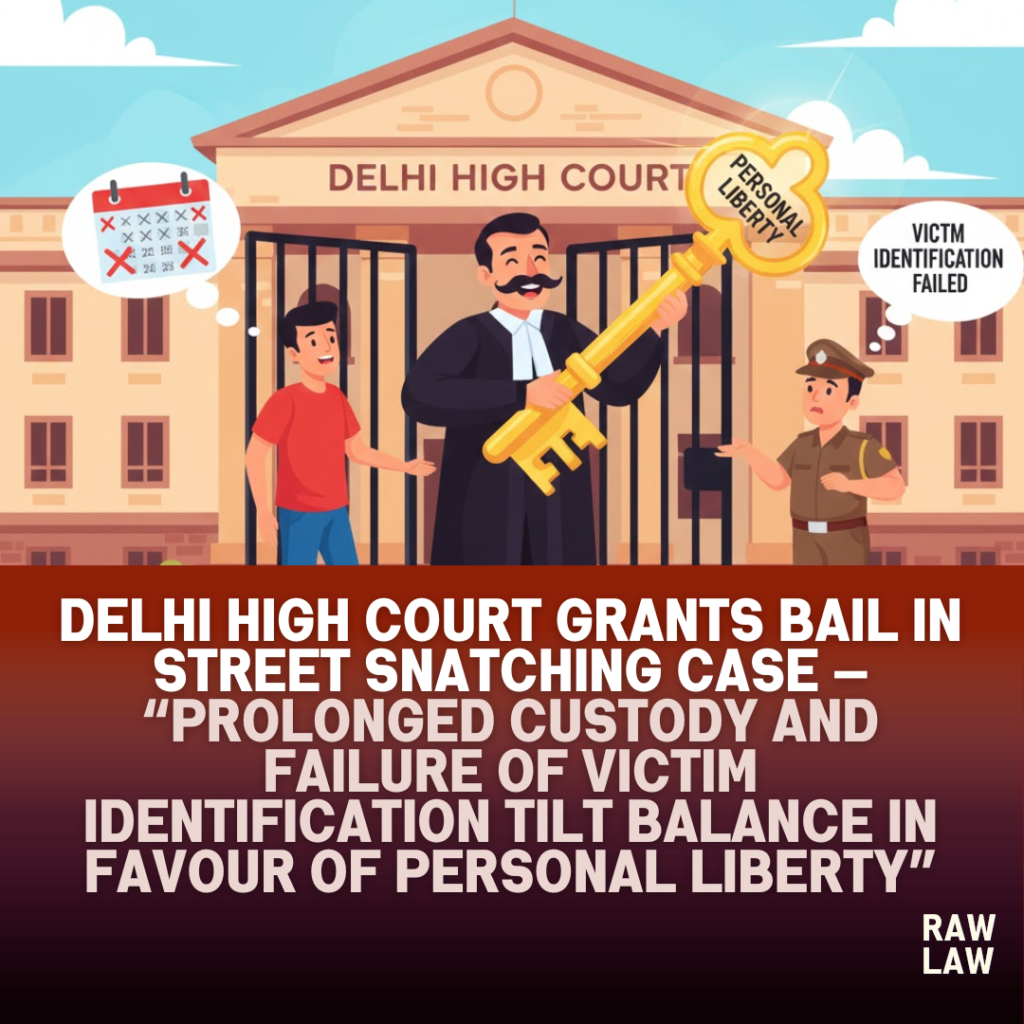 Delhi High Court grants bail in street snatching case — prolonged custody and failure of victim identification tilt balance in favour of personal liberty 5 street snatching