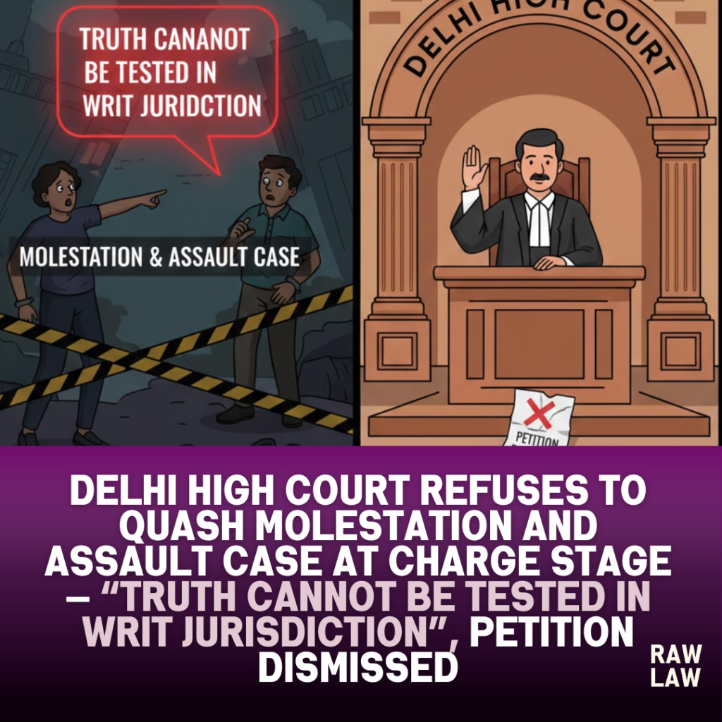 Delhi High Court refuses to quash molestation and assault case at charge stage — “Truth cannot be tested in writ jurisdiction”, petition dismissed 1 molestation and assault case