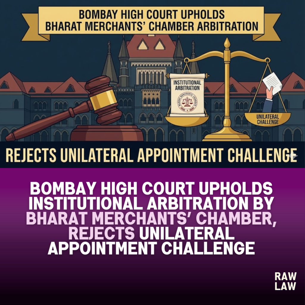 Bombay High Court upholds institutional arbitration by Bharat Merchants’ Chamber, rejects unilateral appointment challenge 10 institutional arbitration