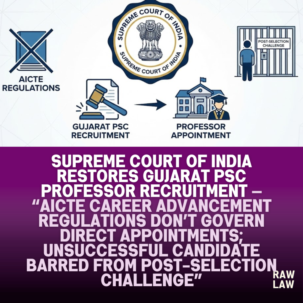 Supreme Court of India restores Gujarat PSC professor recruitment — AICTE career advancement regulations don’t govern direct appointments; unsuccessful candidate barred from post-selection challenge 1 psc