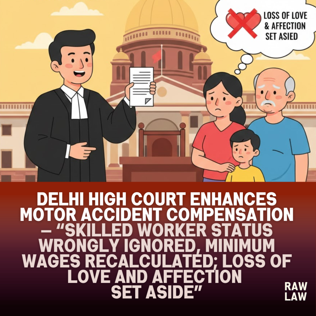 Delhi High Court enhances motor accident compensation — skilled worker status wrongly ignored, minimum wages recalculated; loss of love and affection set aside 1 motor accident