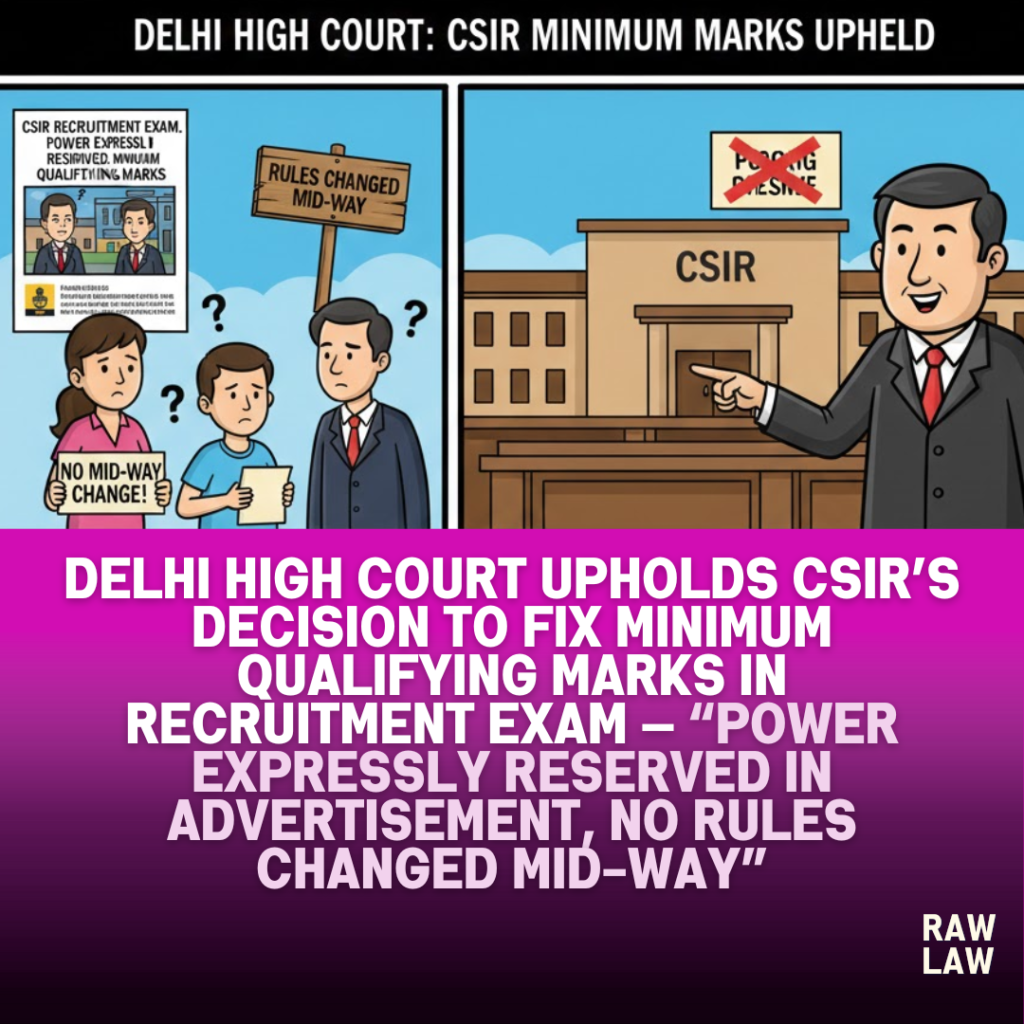 Delhi High Court upholds CSIR’s decision to fix minimum qualifying marks in recruitment exam — “Power expressly reserved in advertisement, no rules changed mid-way” 1 recruitment