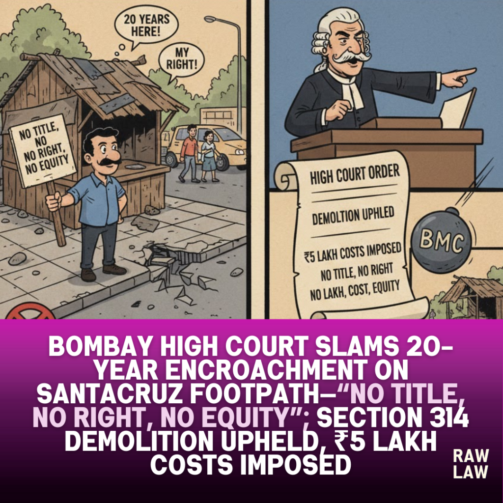 Bombay High Court slams 20-year encroachment on Santacruz footpath—“No title, no right, no equity”; Section 314 demolition upheld, ₹5 lakh costs imposed 1 santacruz footpath