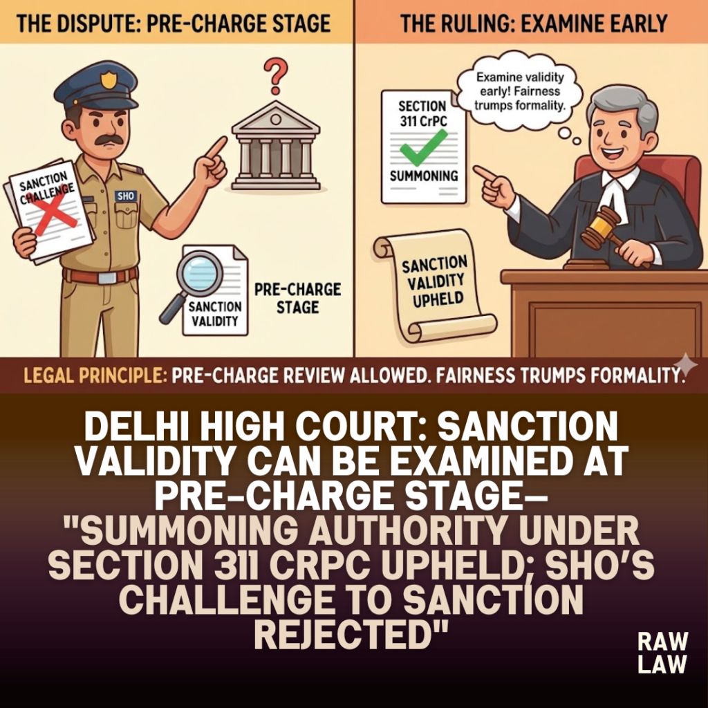 Delhi High Court: Sanction validity can be examined at pre-charge stage— "Summoning authority under Section 311 CrPC upheld; SHO’s challenge to sanction rejected" 60 PRE-CHARGE