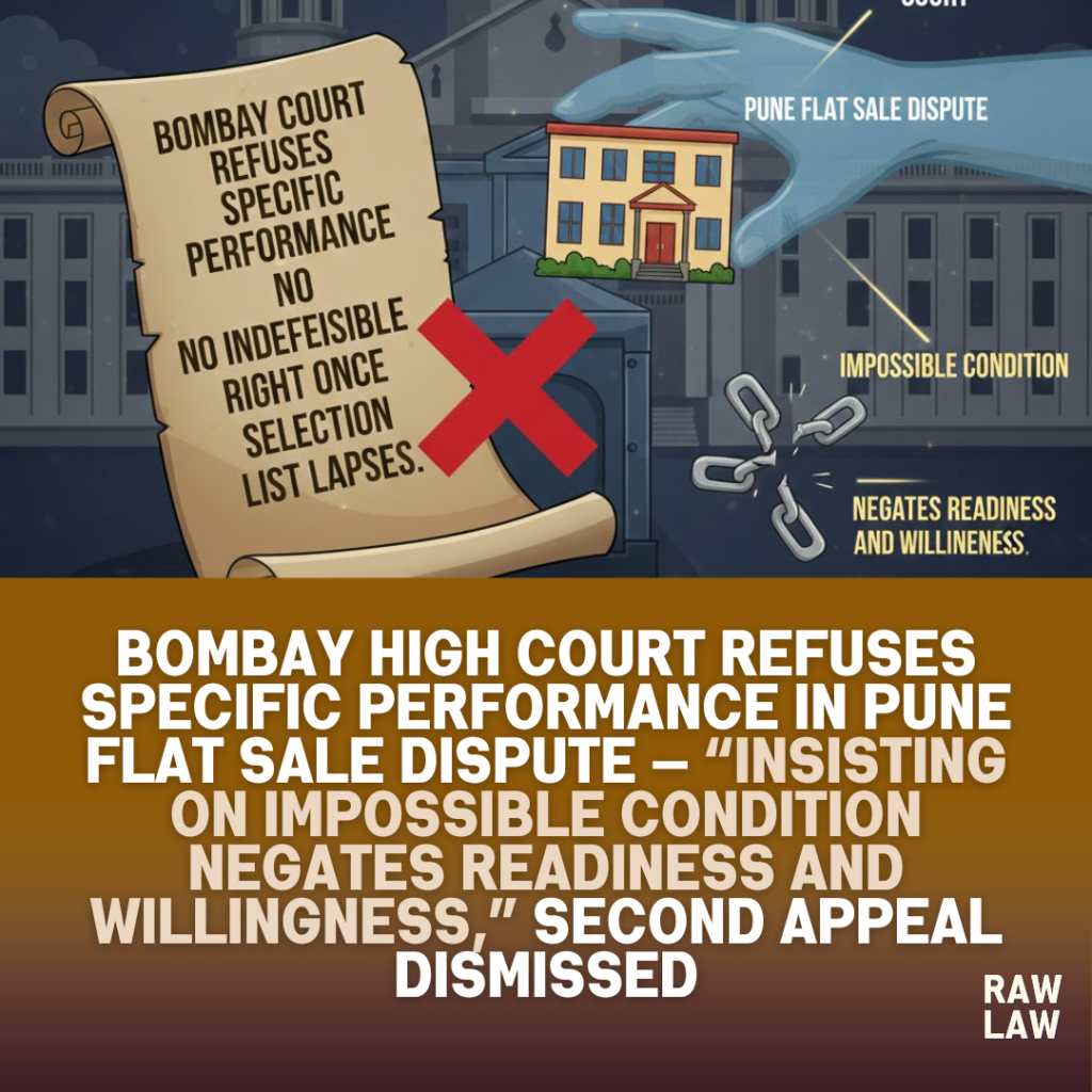 Bombay High Court refuses specific performance in Pune flat sale dispute — “Insisting on impossible condition negates readiness and willingness,” second appeal dismissed 1 pune flat sale dispute