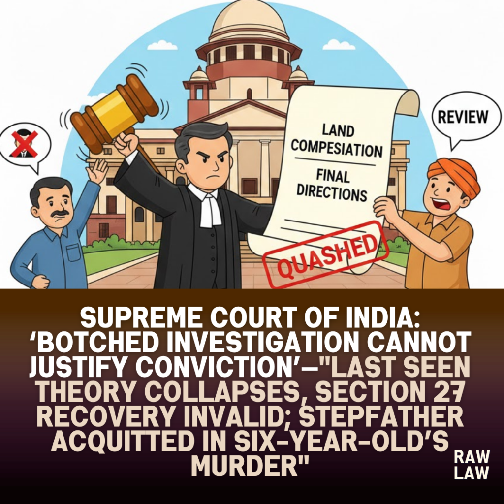 Supreme Court of India: ‘Botched investigation cannot justify conviction’—"Last seen theory collapses, Section 27 recovery invalid; stepfather acquitted in six-year-old’s murder" 1 conviction