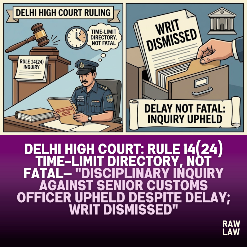 Delhi High Court: Rule 14(24) time-limit directory, not fatal— "Disciplinary inquiry against senior customs officer upheld despite delay; writ dismissed" 59 fatal