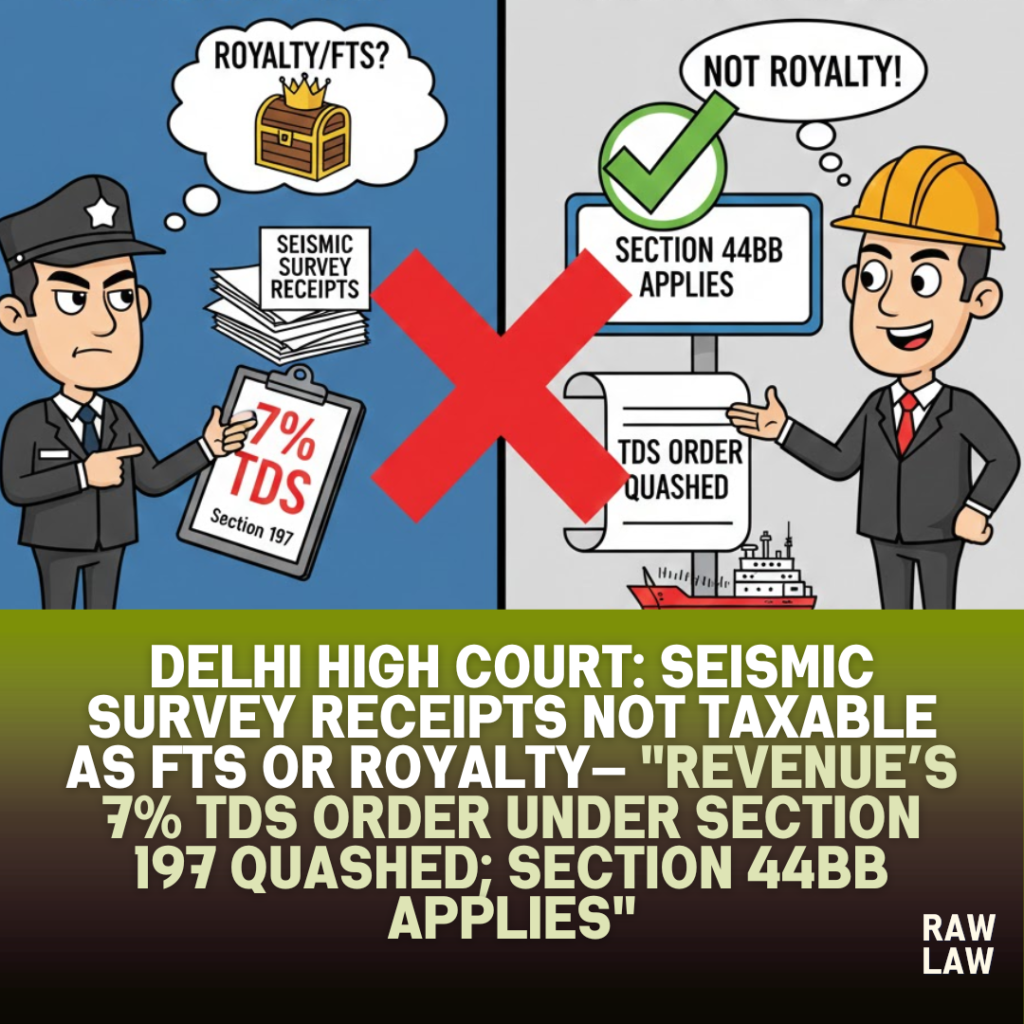 Delhi High Court: Seismic survey receipts not taxable as FTS or royalty— "Revenue’s 7% TDS order under Section 197 quashed; Section 44BB applies" 1 royalty