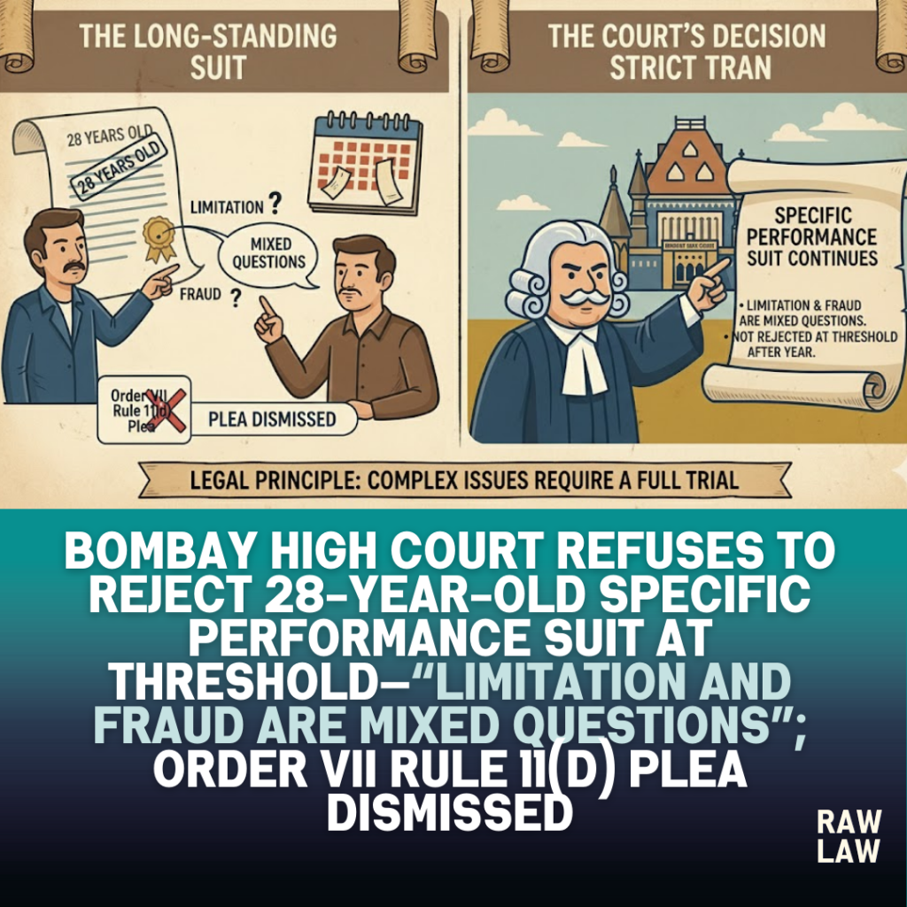 Bombay High Court refuses to reject 28-year-old specific performance suit at threshold—“Limitation and fraud are mixed questions”; Order VII Rule 11(d) plea dismissed 1 specific performance