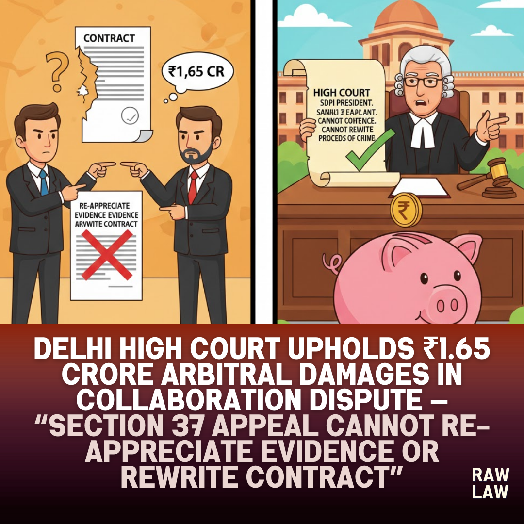 Delhi High Court upholds ₹1.65 crore arbitral damages in collaboration dispute — “Section 37 appeal cannot re-appreciate evidence or rewrite contract” 63 arbitration damage