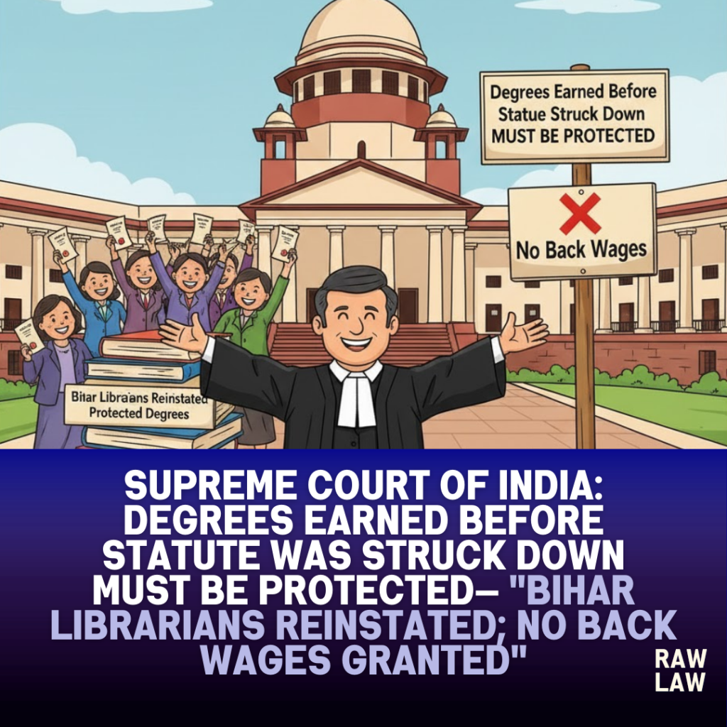 Supreme Court of India: Degrees earned before statute was struck down must be protected— "Bihar librarians reinstated; no back wages granted" 1 bihar librarian