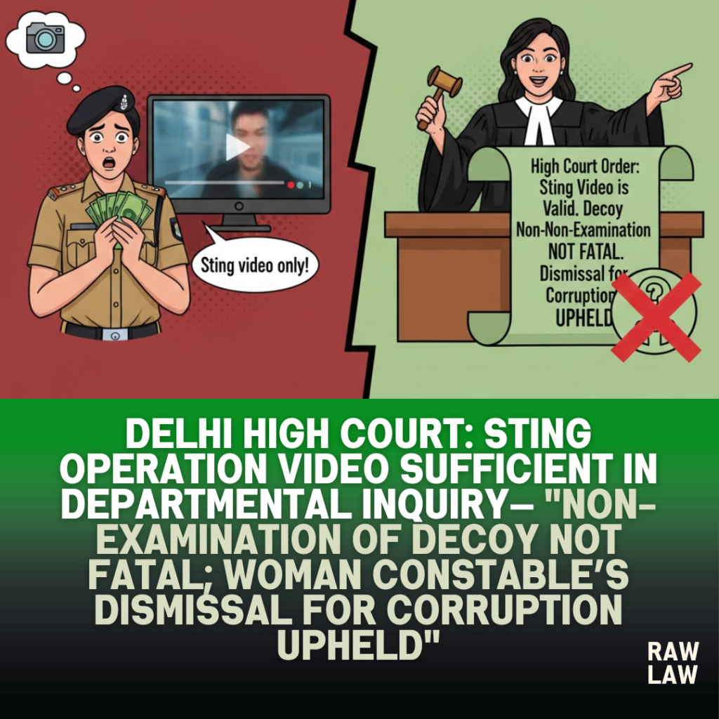 Delhi High Court: Sting operation video sufficient in departmental inquiry— "Non-examination of decoy not fatal; woman constable’s dismissal for corruption upheld" 54 sting operation