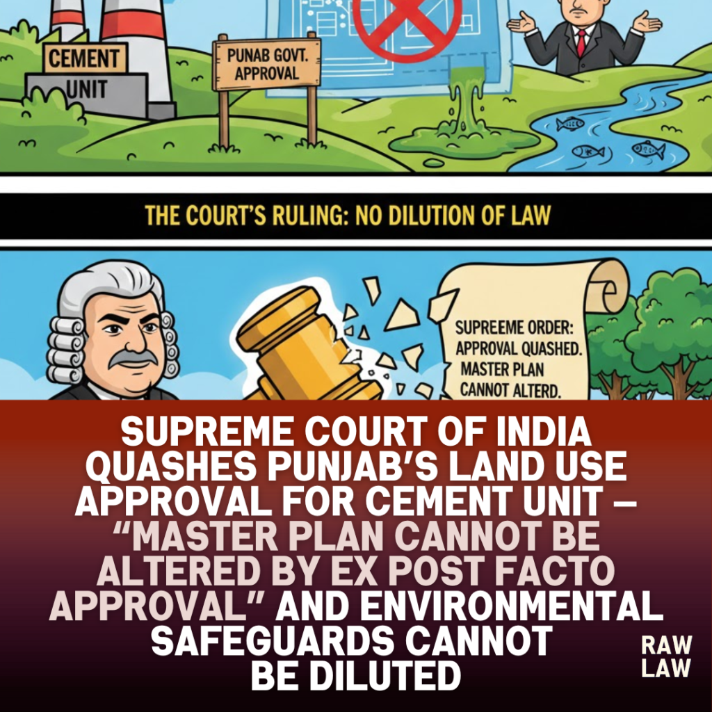 Supreme Court of India quashes Punjab’s land use approval for cement unit — “Master Plan cannot be altered by ex post facto approval” and environmental safeguards cannot be diluted 1 punjab land