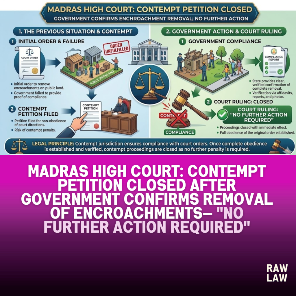 Madras High Court: Contempt petition closed after government confirms removal of encroachments— "No further action required" 56 contempt