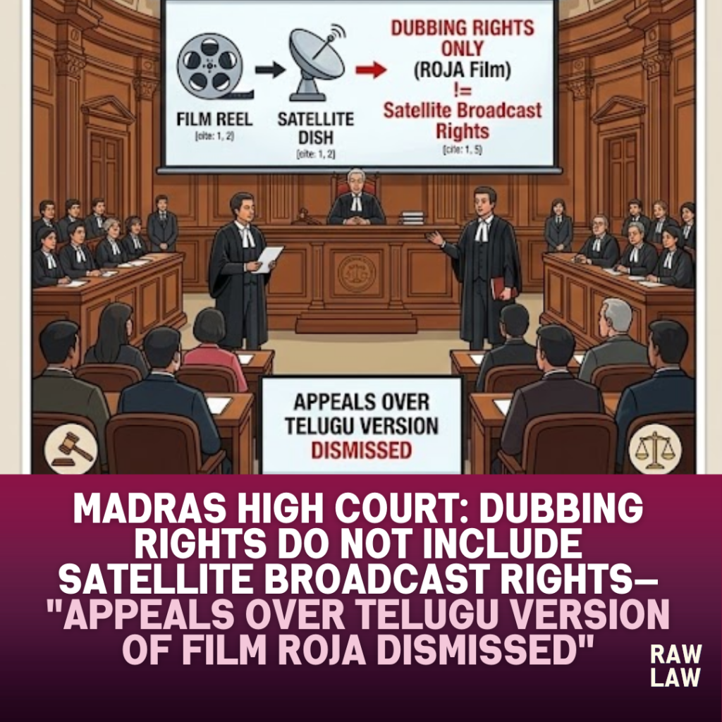 Madras High Court: Dubbing rights do not include satellite broadcast rights— "Appeals over Telugu version of film Roja dismissed" 53 broadcast rights