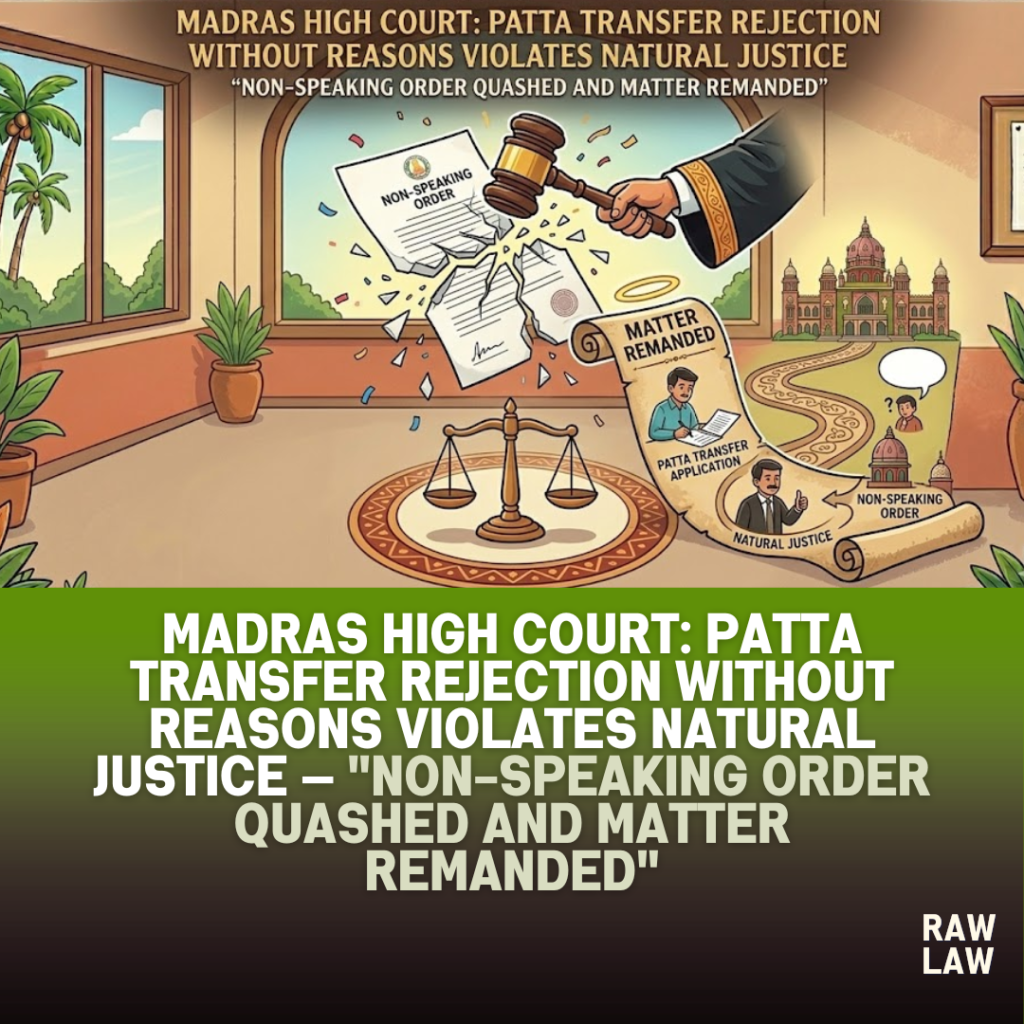 Madras High Court: Patta transfer rejection without reasons violates natural justice — "Non-speaking order quashed and matter remanded" 52 patta transfer