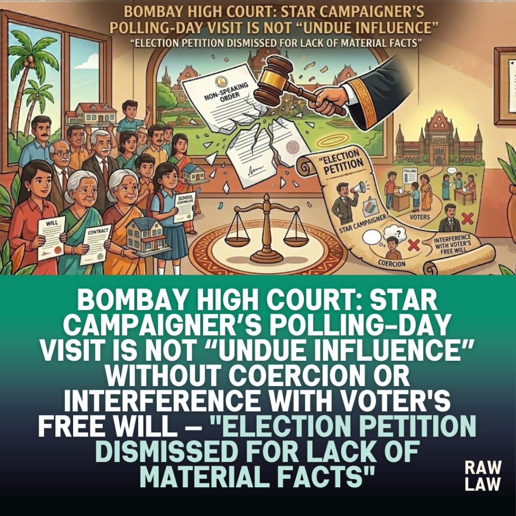 Bombay High Court: Star campaigner’s polling-day visit is not “undue influence” without coercion or interference with voter's free will — "Election petition dismissed for lack of material facts" 51 voters free will
